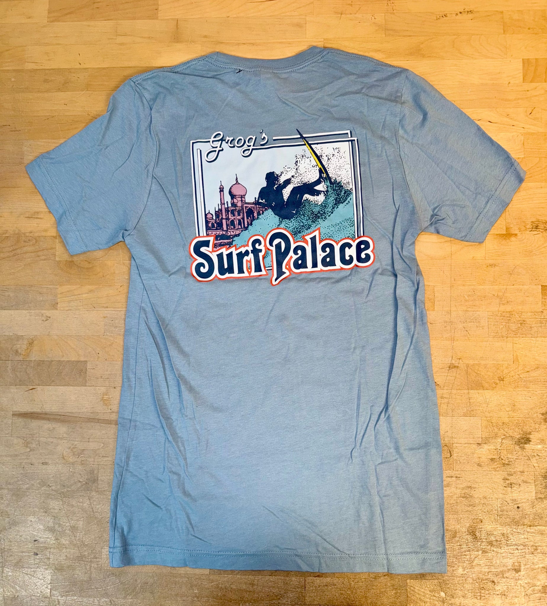 Grog's Surfer Logo Short Sleeve Tee - Light Blue