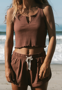 Road Trippin Elastic Waist Shorts - Mocha