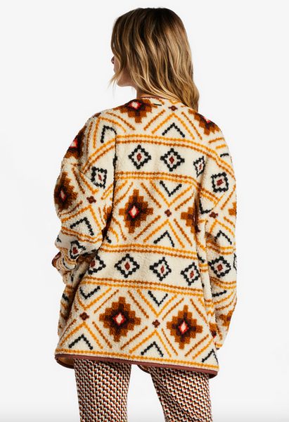 Fireside Cozy Buttoned Fleece Jacket - White Multi