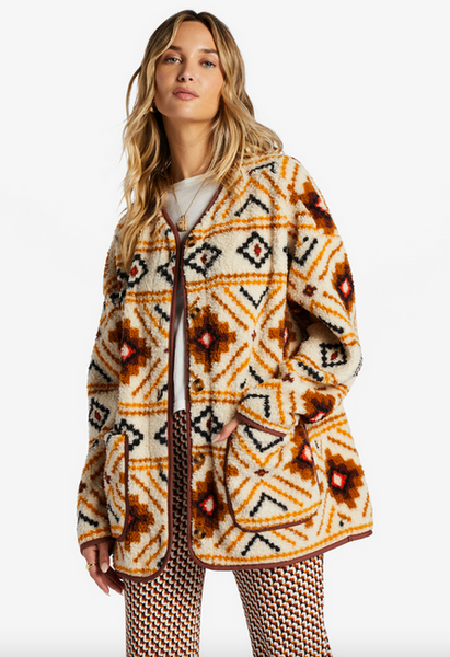 Fireside Cozy Buttoned Fleece Jacket - White Multi