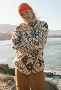 Fireside Cozy Buttoned Fleece Jacket - White Multi