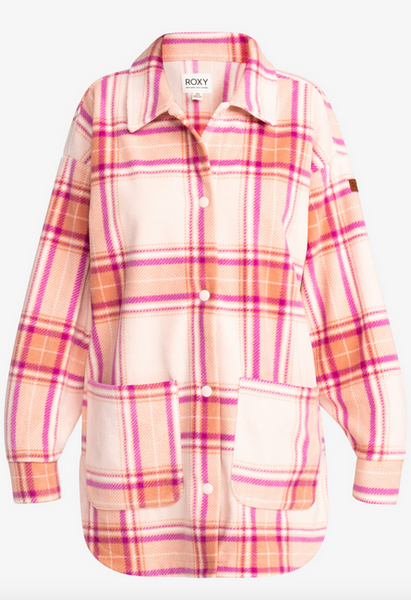 Ring Tone Fleece Overshirt - Dusty Coral Decke Plaid
