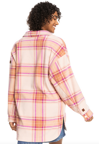 Ring Tone Fleece Overshirt - Dusty Coral Decke Plaid