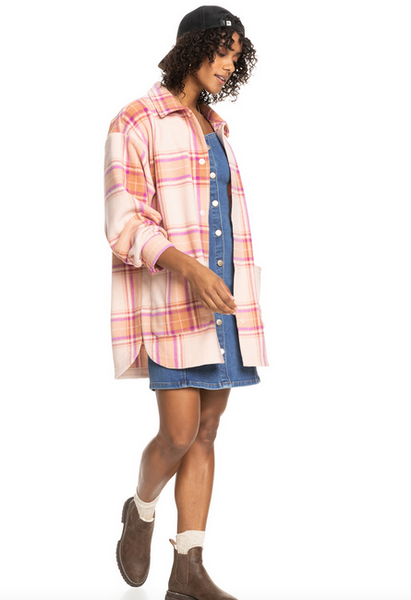 Ring Tone Fleece Overshirt - Dusty Coral Decke Plaid