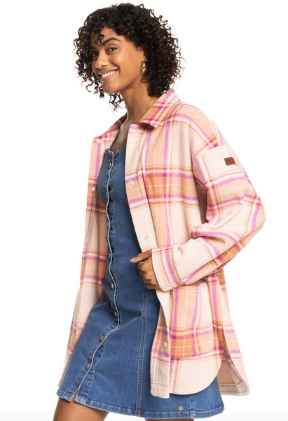 Ring Tone Fleece Overshirt - Dusty Coral Decke Plaid