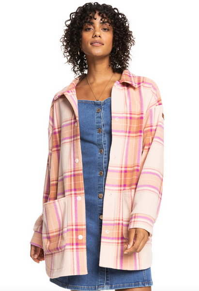 Ring Tone Fleece Overshirt - Dusty Coral Decke Plaid