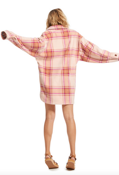 Ring Tone Fleece Overshirt - Dusty Coral Decke Plaid
