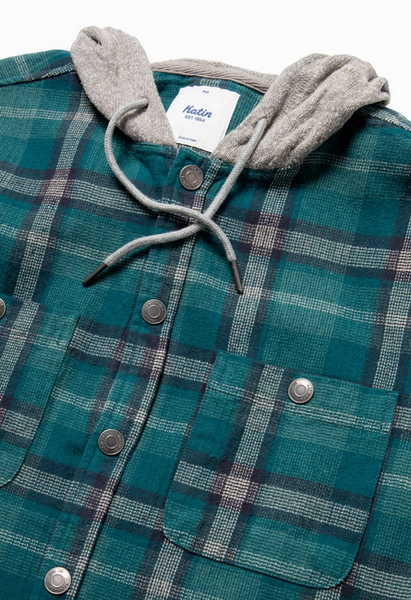 Harold Hooded Flannel - Blue Green