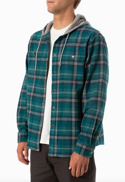 Harold Hooded Flannel - Blue Green