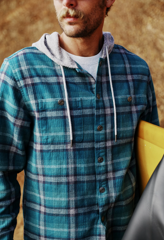 Harold Hooded Flannel - Blue Green