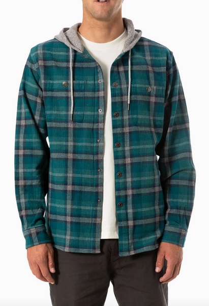 Harold Hooded Flannel - Blue Green