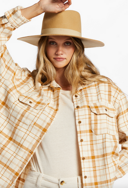 So Stoked Long Sleeve Flannel Shirt - White Cap