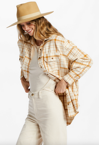 So Stoked Long Sleeve Flannel Shirt - White Cap