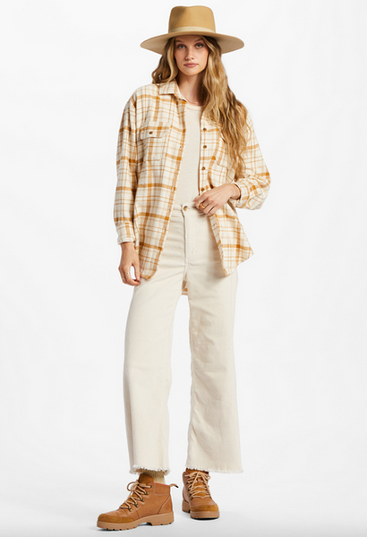 So Stoked Long Sleeve Flannel Shirt - White Cap