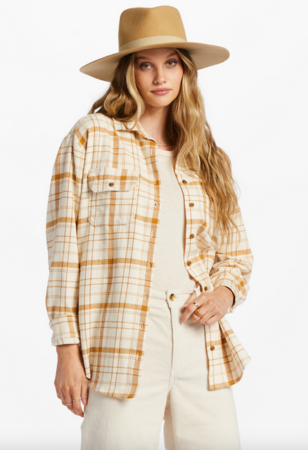 So Stoked Long Sleeve Flannel Shirt - White Cap