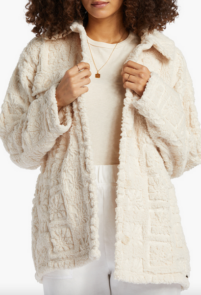 Fairbanks Button-Up Teddy Bear Jacket - White Cap