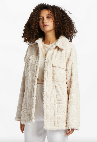 Fairbanks Button-Up Teddy Bear Jacket - White Cap