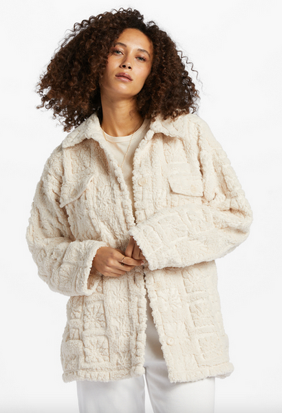 Fairbanks Button-Up Teddy Bear Jacket - White Cap