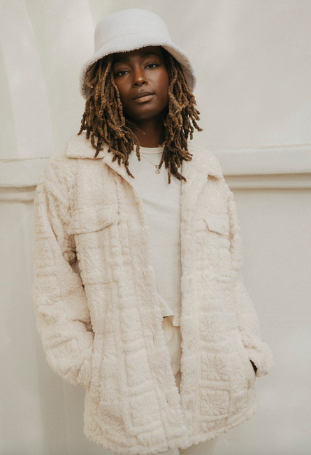 Fairbanks Button-Up Teddy Bear Jacket - White Cap