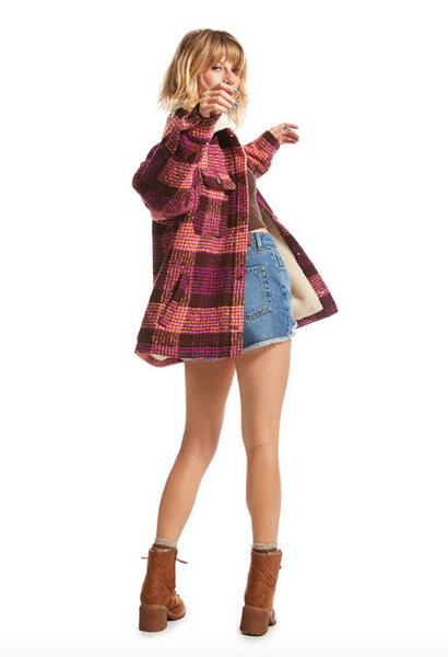 Passage Of Time Shirt Style Coat - Bitter Chocolate Hallo Plaid