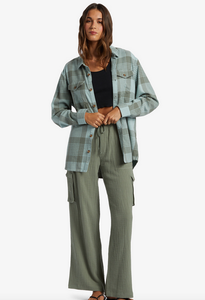 Let It Go Flannel Long Sleeve Shirt - Blue Surf Hallo Plaid