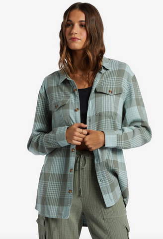 Let It Go Flannel Long Sleeve Shirt - Blue Surf Hallo Plaid