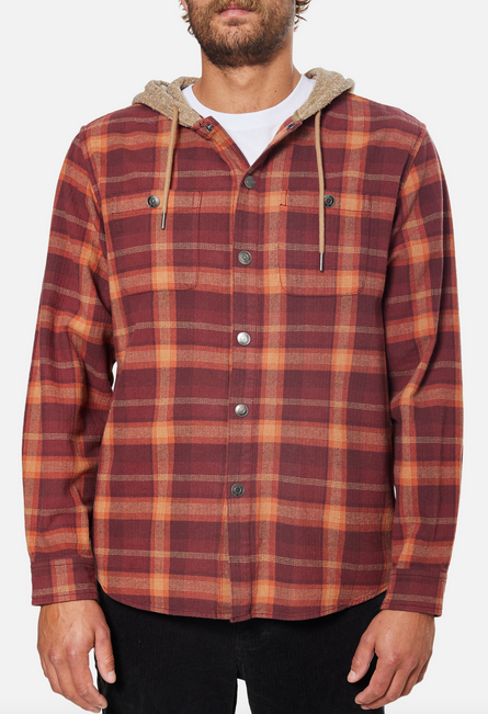 Harold Hooded Flannel - Kelp Red