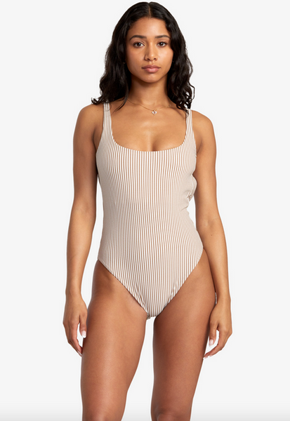Linear Staple One-Piece Med French One-Piece Swimsuit - Workwear Brown