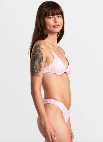 Blurred Crossback Triangle Bikini Top - Latte