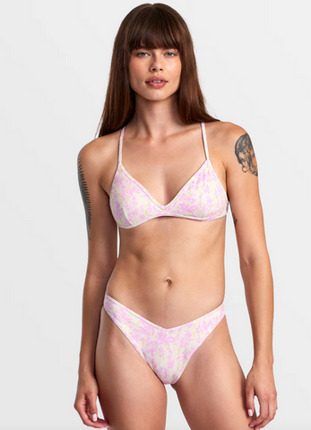 Blurred Crossback Triangle Bikini Top - Latte