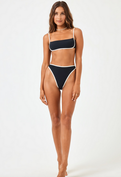 Ribbed Nora Bikini Bottom - Black/Cream