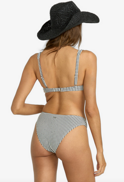 Wave Check Medium Coverage Bikini Bottoms - Black Pebble