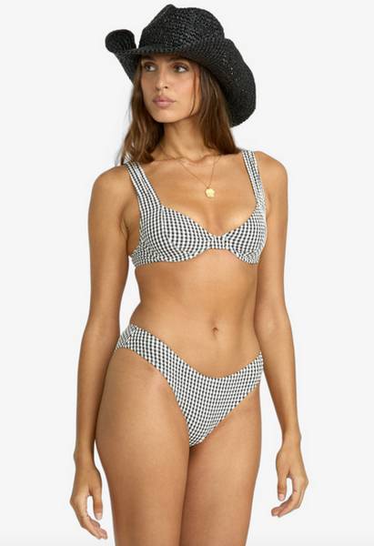 Wave Check Medium Coverage Bikini Bottoms - Black Pebble