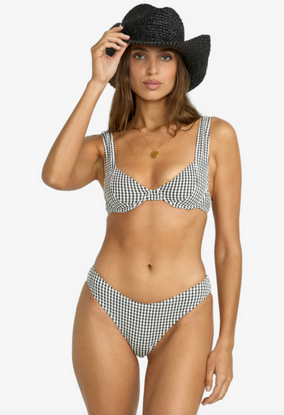 Wave Check Medium Coverage Bikini Bottoms - Black Pebble