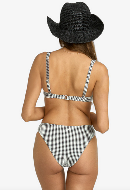 Wave Check Medium Coverage Bikini Bottoms - Black Pebble