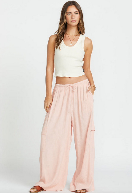 Beach Babe Cargo Elastic Waist Pants - Dusty Peach