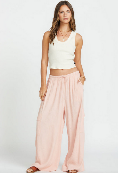 Beach Babe Cargo Elastic Waist Pants - Dusty Peach