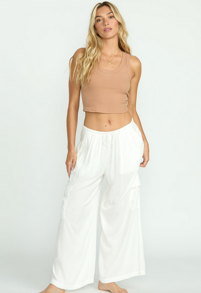 Beach Babe Cargo Elastic Waist Pants - Salt Crystal