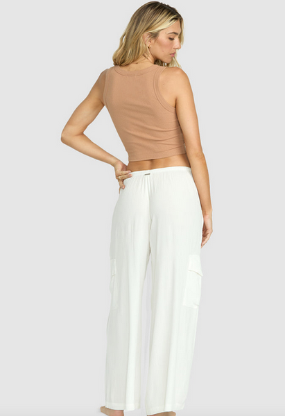 Beach Babe Cargo Elastic Waist Pants - Salt Crystal