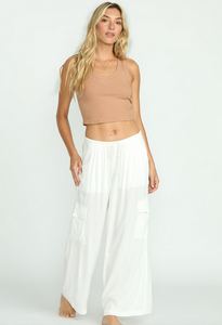 Beach Babe Cargo Elastic Waist Pants - Salt Crystal