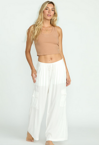 Beach Babe Cargo Elastic Waist Pants - Salt Crystal
