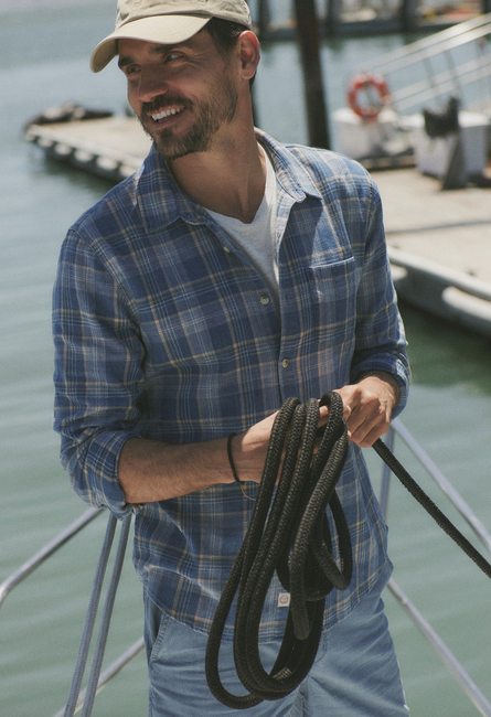 Classic Stretch Selvage Shirt - Blue Indigo Plaid