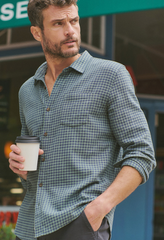 Classic Stretch Selvage Shirt - Green/Navy Gingham