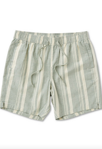J. Linen Stripe Elastic 18" Walkshort - Sage