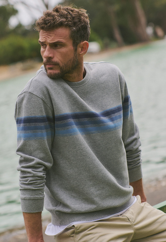 Relaxed Cloud 9 Fleece Crewneck - Heather Grey/Multi Stripe