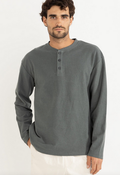 Vintage Terry Ls Henley - Silver Pine