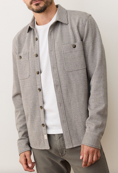 Pacifica Stretch Twill Overshirt - Grey Railroad Stripe