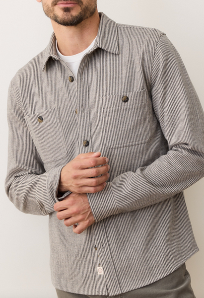 Pacifica Stretch Twill Overshirt - Grey Railroad Stripe