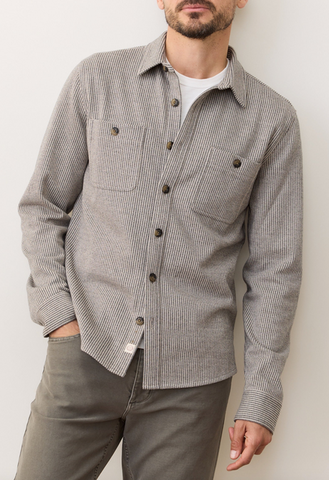 Pacifica Stretch Twill Overshirt - Grey Railroad Stripe