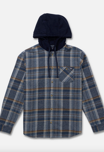 Whitewash Hooded Flannel - Midnight Navy